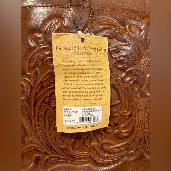 Patricia‎ Nash Vintage- Inspired Paris Large Satchel Bag Burnished Tooled, $299 - Picture 10 of 12